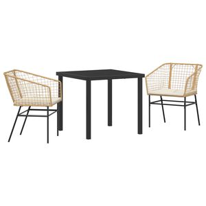vidaXL Garten Essgruppe 3 pcs Braun Poly-Rattan