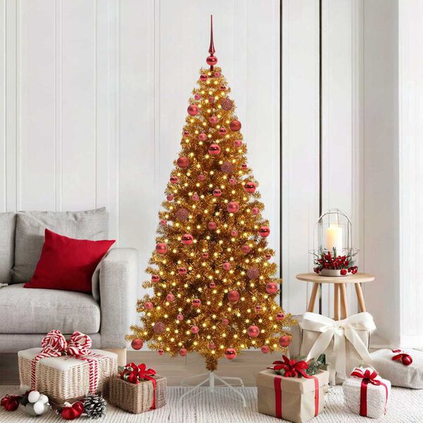 vidaXL Weihnachtsbaum mit 300 LEDs mit Ständer Gold 180 cm Haustier
