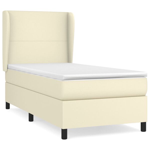 vidaXL Boxspringbett mit Matratze Creme 90x200 cm Kunstleder