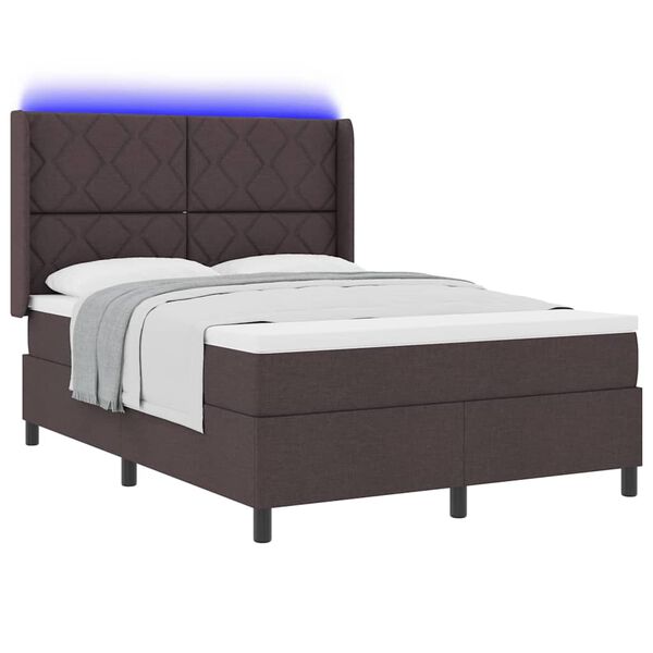 vidaXL LED Boxspringbett mit Matratze Dunkelbraun 160 x 200 cm Stoff