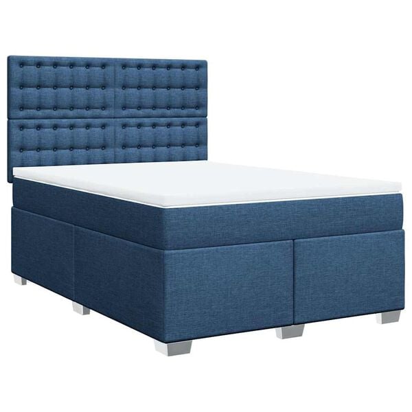 vidaXL Boxspringbett mit Matratze Blau 140x190 cm Stoff