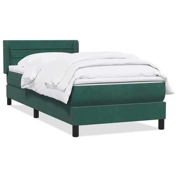 vidaXL Boxspringbett mit Matratze Dunkelgrün 100x210 cm Samt