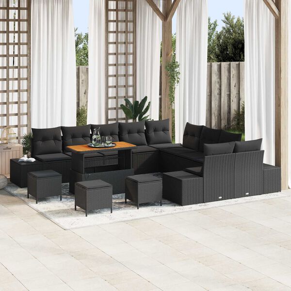 vidaXL Garten-Sofa-Set mit Kissen 14 pcs Schwarz Poly Rattan