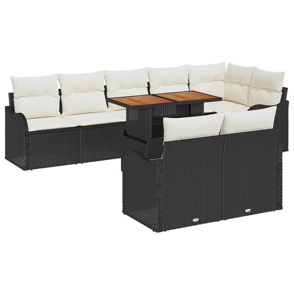 vidaXL Garten-Sofa-Set mit Kissen 9 pcs Schwarz und Creme