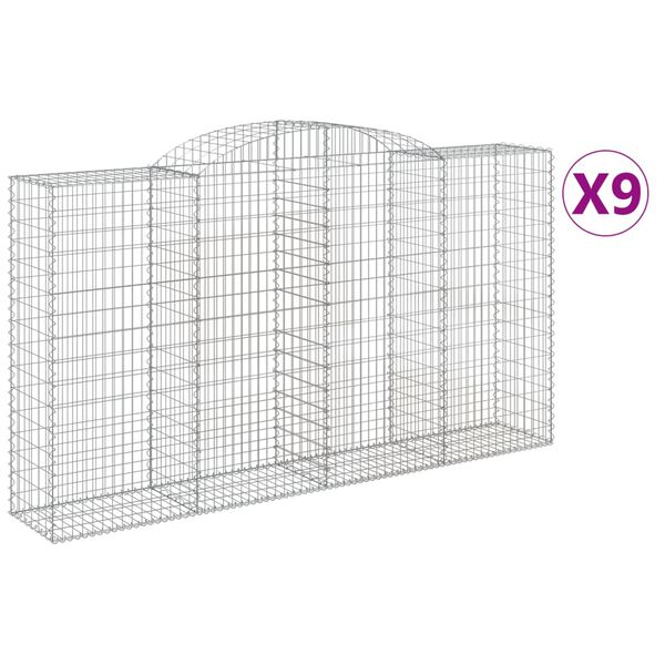 vidaXL Gabionen mit Hochbogen 9 Stk. 300x50x160/180cm Verzinktes Eisen