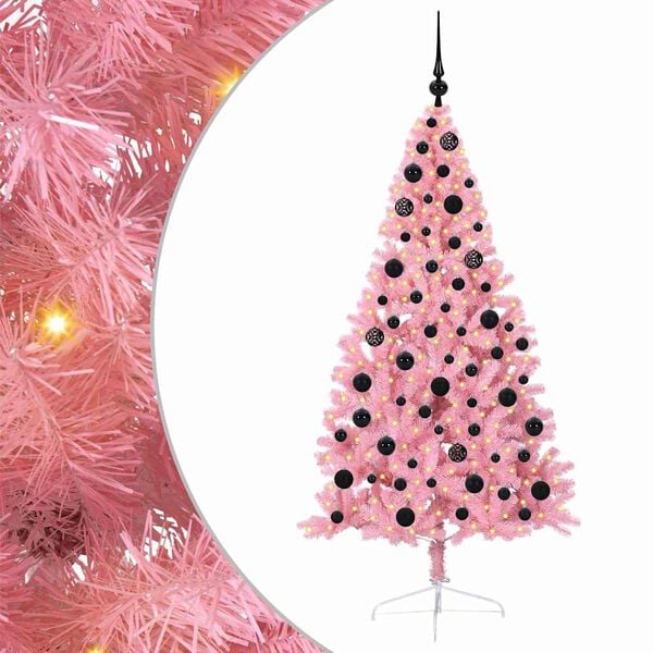 vidaXL Künstlicher vorbeleuchteter Weihnachtsbaum Rosa 180 cm PVC