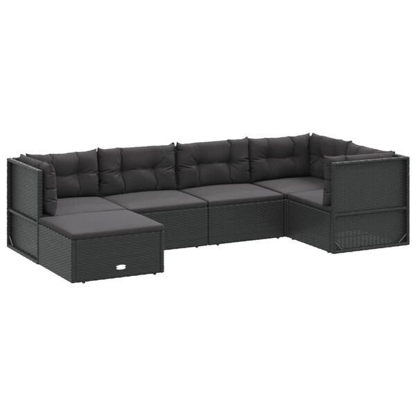 vidaXL 6-tlg. Garten-Lounge-Set mit Kissen Schwarz Poly Rattan