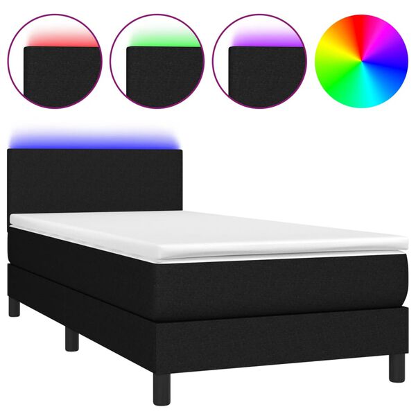 vidaXL Boxspringbett mit Matratze & LED Schwarz 90x190 cm Stoff