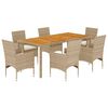 vidaXL 7-tlg. Garten-Essgruppe mit Kissen Beige Poly Rattan Akazie