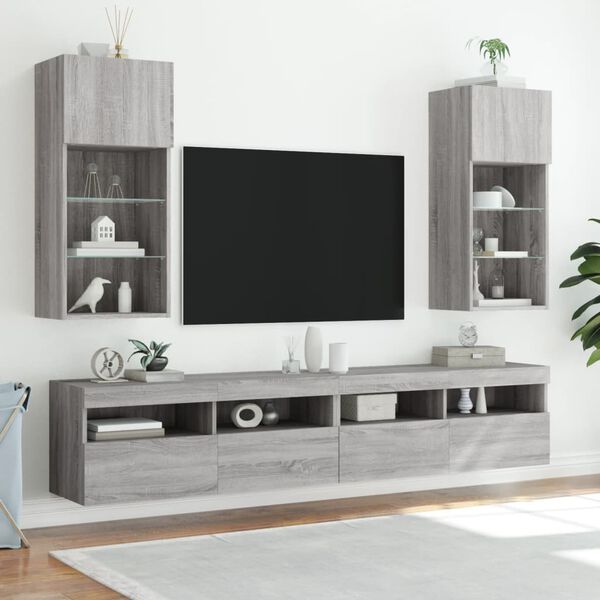 vidaXL TV-Schr&auml;nke mit LED-Leuchten 2 Stk. Grau Sonoma 40,5x30x90 cm