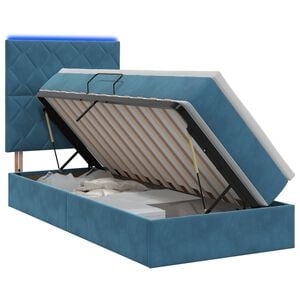 vidaXL LED-Speicherbett mit Matratze Dunkelblau 90 x 190 cm Samt