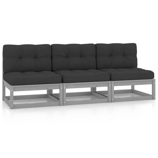 vidaXL 3-Sitzer-Sofa mit Kissen Kiefer Massivholz