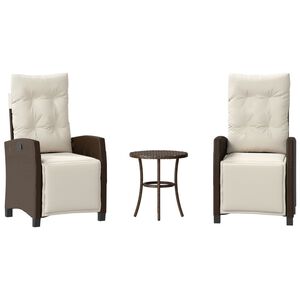 vidaXL 3-tlg. Bistro-Set mit Kissen Braun Poly Rattan