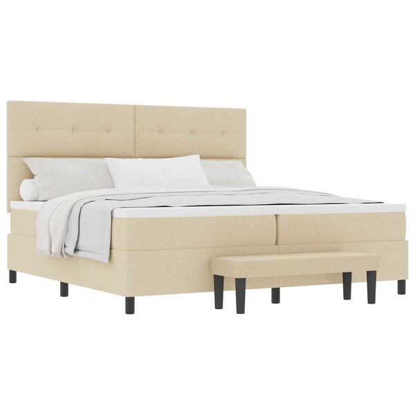 vidaXL Boxspringbett mit Matratze Creme 200 x 200 cm Stoff