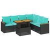vidaXL 7-tlg. Garten-Sofagarnitur mit Kissen Schwarz Poly Rattan