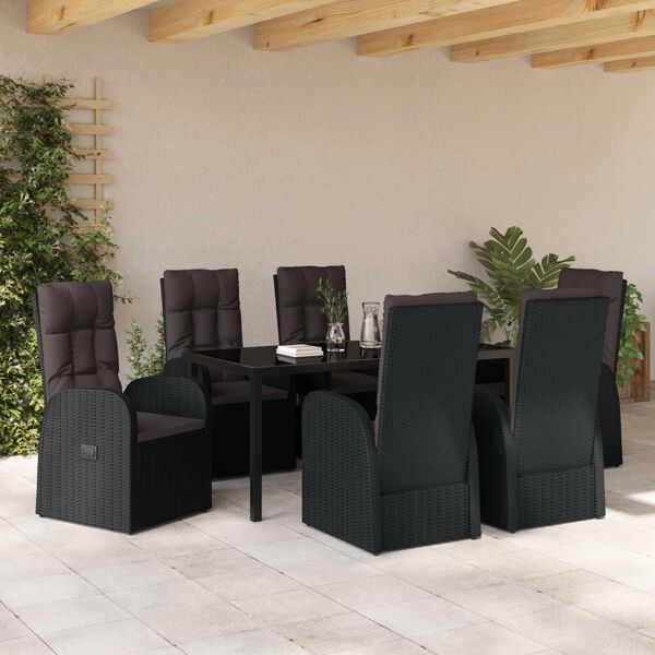 vidaXL Garten Essgruppe mit Kissen 7 pcs Schwarz Poly-Rattan