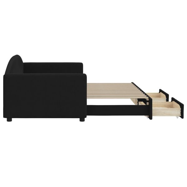 vidaXL Tagesbett Ausziehbar mit Schubladen Schwarz 90x200 cm Stoff
