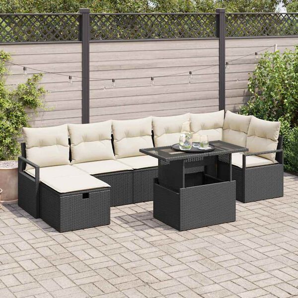 vidaXL Garten-Sofa-Set mit Kissen 8 pcs Schwarz Poly Rattan