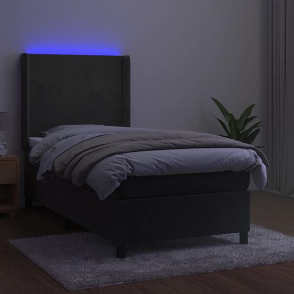 vidaXL Boxspringbett mit Matratze & LED Dunkelgrau 100x200 cm Samt
