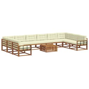 vidaXL Outdoor-Sofagarnitur mit Kissen 11 pcs Natur und Creme