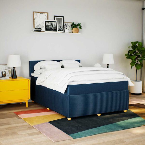 vidaXL Boxspringbett mit Matratze Blau 140x200 cm Stoff