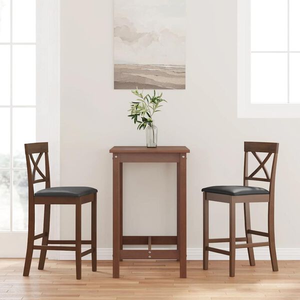 vidaXL Barhocker mit Kissen 2 Stk. Braun Massivholz Gummibaum