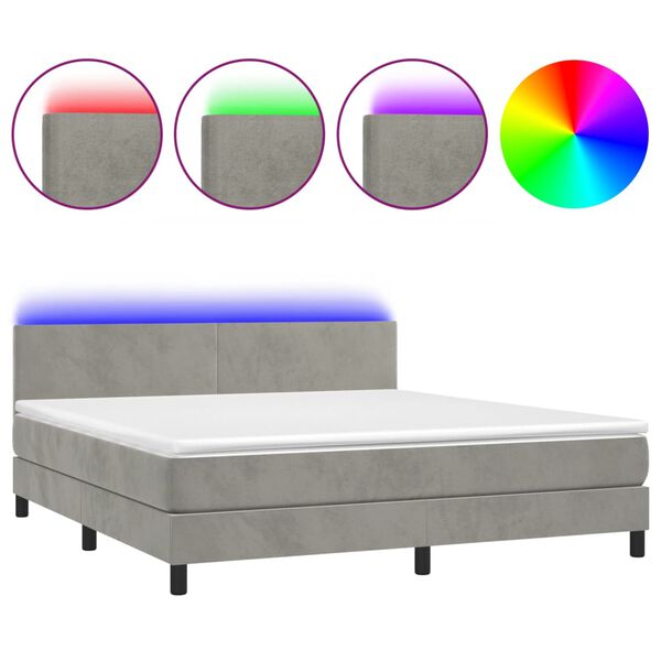 vidaXL Boxspringbett mit Matratze & LED Hellgrau 160x200 cm Samt