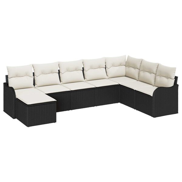 vidaXL Garten-Sofa-Set mit Kissen 8 pcs Schwarz und Wei&szlig; Poly Rattan