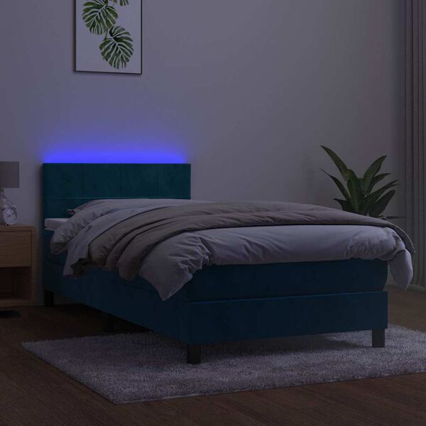 vidaXL Boxspringbett mit Matratze & LED Dunkelblau 90x190 cm Samt