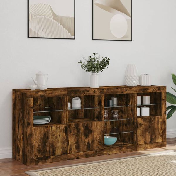 vidaXL Sideboard mit LED-Leuchten R&auml;uchereiche 164x37x67 cm