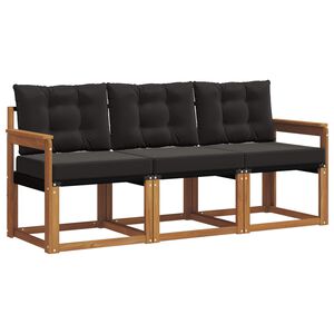 vidaXL Outdoor-Sofagarnitur mit Kissen 3 pcs Nat&uuml;rlich und Schwarz