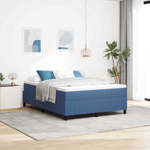 vidaXL Boxspringbett Blau und Wei&szlig; 160 x 200 cm Cordstoff