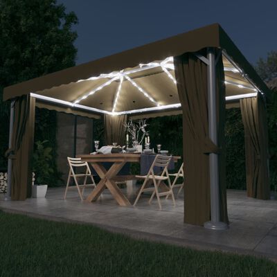 vidaXL Pavillon mit Vorhängen & LED-Lichterkette 4x3 m Taupe