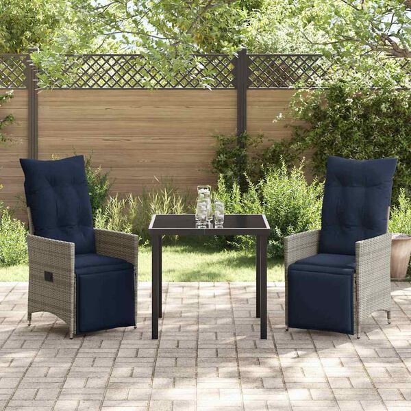 vidaXL Garten Essgruppe 3 pcs Grau Poly-Rattan