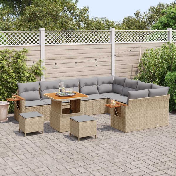 vidaXL Garten-Sofa-Set mit Kissen 12 pcs Beige und Hellgrau