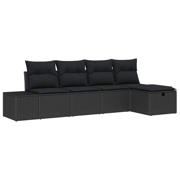 vidaXL Gartensofa-set mit Kissen 5 pcs Schwarz Poly-Rattan
