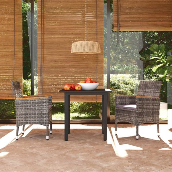vidaXL 3-tlg. Garten-Essgruppe mit Kissen Poly Rattan Grau