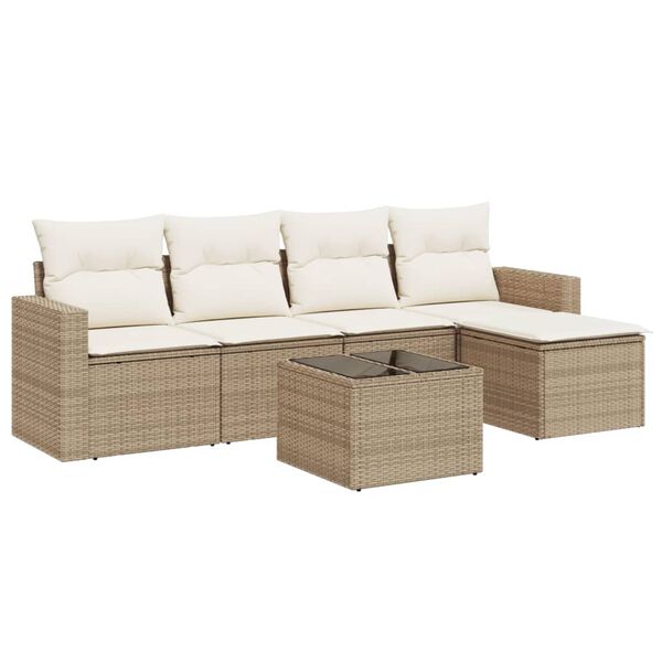 vidaXL 6-tlg. Garten-Sofagarnitur mit Kissen Beige Poly Rattan
