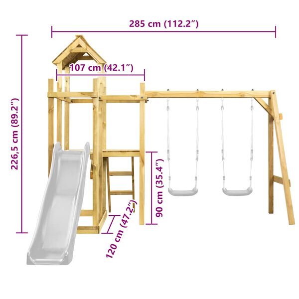 vidaXL Spielturm 285x120x226,5 cm Kiefernholz Impr&auml;gniert