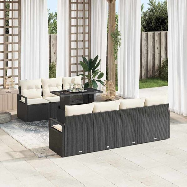 vidaXL Gartensofa-set mit Speicher 8 pcs Schwarz und Creme Poly-Rattan