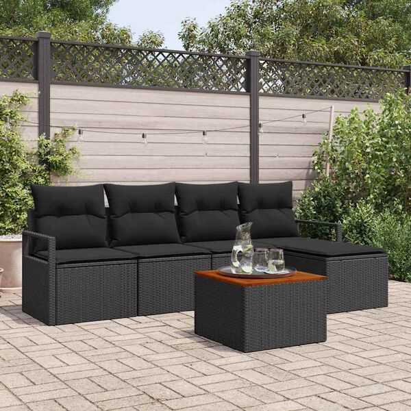 vidaXL Gartensofa-set mit Kissen 6 pcs Schwarz Poly-Rattan