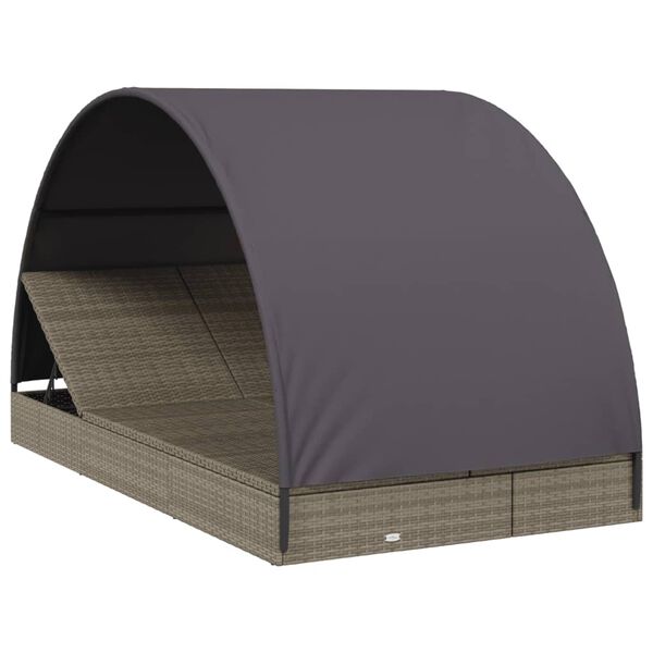 vidaXL 2-Personen-Sonnenliege mit Dach Grau 211x112x140 Poly Rattan