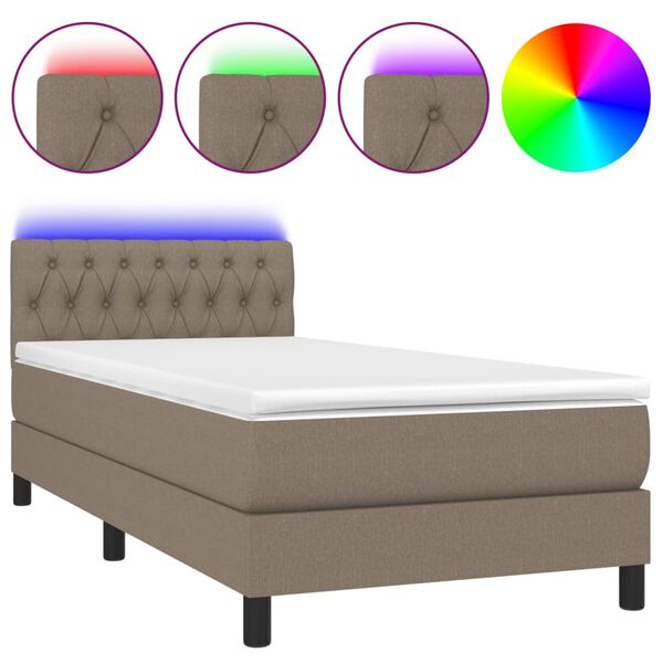 vidaXL Boxspringbett mit Matratze & LED Taupe 90x190 cm Stoff