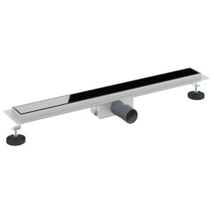 vidaXL Duschabfluss mit Glasabdeckung Schwarz 70 cm Edelstahl 304