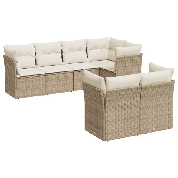 vidaXL 7-tlg. Garten-Sofagarnitur mit Kissen Beige Poly Rattan
