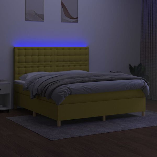 vidaXL Boxspringbett mit Matratze & LED Gr&uuml;n 160x200 cm Stoff