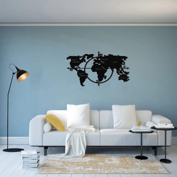 Homemania Wanddekoration Weltkarte 100x56 cm Metall Schwarz