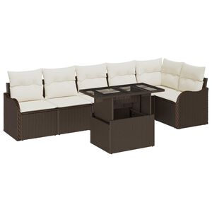 vidaXL Garten-Sofa-Set mit Kissen mit Kissen 7 pcs Braun Poly Rattan