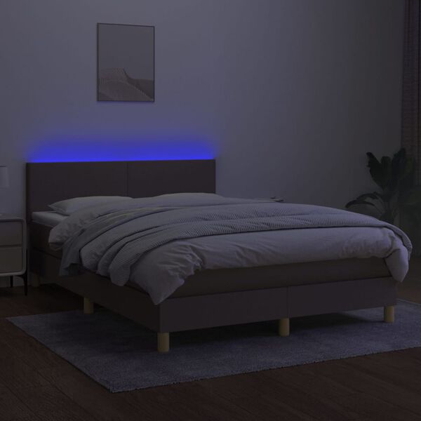 vidaXL Boxspringbett mit Matratze & LED Taupe 140x190 cm Stoff