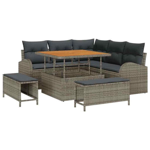 vidaXL Garten-Sofa-Set mit Kissen mit Speicher mit Kissen 8 pcs Grau